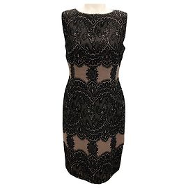 Robe de cocktail sans manches en jacquard Delwys taupe / noir d'Escada Multicolore