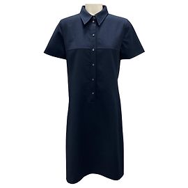 Akris Marineblau Kurzarm-Knopf-Midi-Utility-Kleid Marineblau