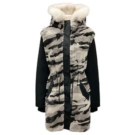 Mackage Grey Suri Camo Rabbit Fur Parka Coat Grey