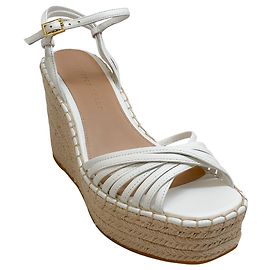 Sandales à talons en raphia Ravina en cuir de noix de coco de Veronica Beard Blanc