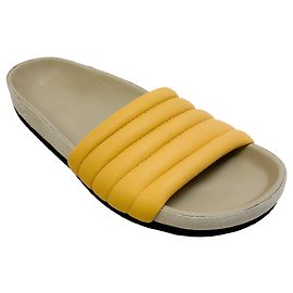 Isabel Marant Light Yellow Leather Padded Hellea Slide Sandals Yellow