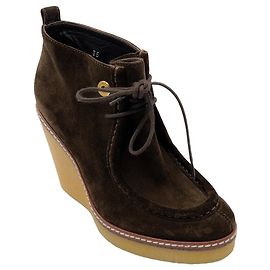Botines de tacón cuña de ante marrón Moncler Castaño