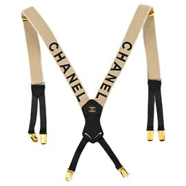 Suspensórios de lona com logo da Chanel Bege