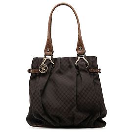 Céline Celine Brown Embossed Leather Trimmed Macadam Canvas Vertical Tote Brown Dark brown