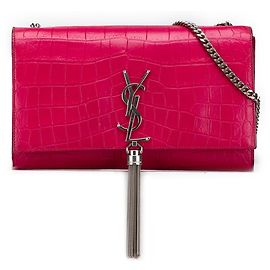 Bolsa transversal Kate em couro rosa médio com estampa de crocodilo da Saint Laurent com tassel Rosa Outro