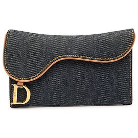 Dior Blue Denim Saddle Trifold Continental Wallet Blue Other
