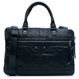 Balenciaga Blue Lambskin Motocross Classic Briefcase Blue Navy blue