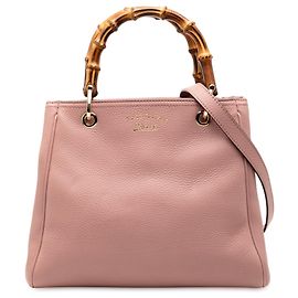 Bolsa shopper pequena de couro rosa Gucci com bambu Rosa
