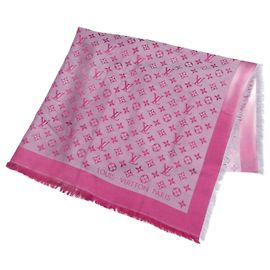 Cachecol de seda com padrão Monogram Louis Vuitton Rosa Cinza