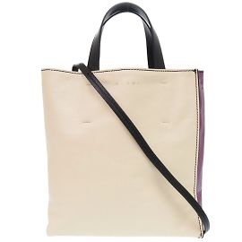 Marni 2-Way Museo Leather Tote Bag Black Beige Purple