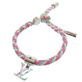 Pulseira de couro Louis Vuitton com charm Rosa Branco Multicor Verde
