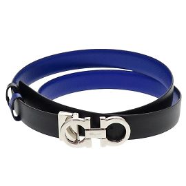 Salvatore Ferragamo Double Gancini Reversible Belt Black Blue