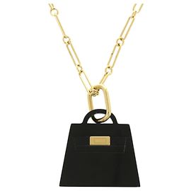 Collier Amulette Kelly Noir Hermès Noir Doré