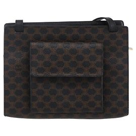 Céline Celine Vintage Macadam Schultertasche aus Canvas Medium Schwarz