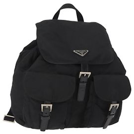 Prada Rucksack mit doppelter Fronttasche Tessuto Medium Schwarz