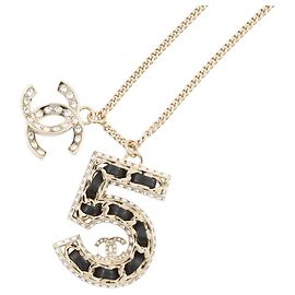 Colar de couro com strass Chanel Coco Mark No. 5 Preto Dourado