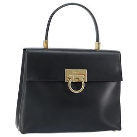 Salvatore Ferragamo Gancini Convertible Top Handle Leather Medium Noir