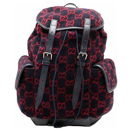 Gucci GG Wool Wool Leather Backpack Blue
