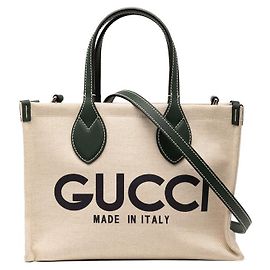 Sac 2 en 1 en toile et cuir avec logo Gucci Marron Beige