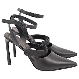 Brunello Cucinelli Embellished Ankle Strap Pumps in Black Leather Black