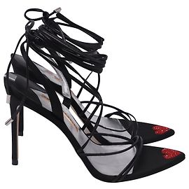 Sophia Webster Amora Strappy Sandal Heels in Black Leather Black