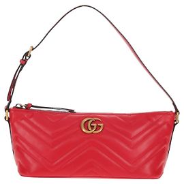 Gucci GG Marmont Pochette Shoulder Bag Matelasse Leather Small Red
