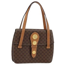 Céline Celine Vintage Macadam Handbag Canvas and Leather Brown