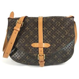 Louis Vuitton Monogram Perforated Flore Saumur Shoulder Bag Brown Blue