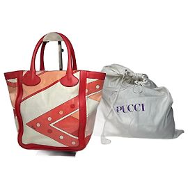 Vintage Emilio Pucci Lederhandtasche rot weiß orange Rot