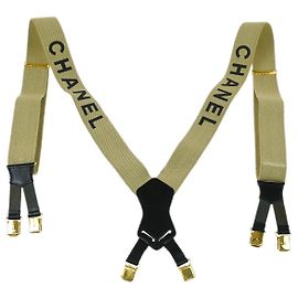 Suspensórios de lona com logo da Chanel Bege