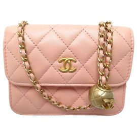 CHANEL Pre-Owned 2021 Mini Clutch em Couro de Cordeiro Pearl Crush com Corrente Rosa