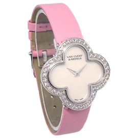 Relógio Quartz Van Cleef & Arpels Alhambra em Ouro Branco e Cetim com Bezel de Diamante e Madre-Pérola 26 Outro