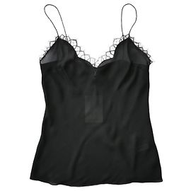 Camiseta de seda com renda da Carolina Herrera Preto