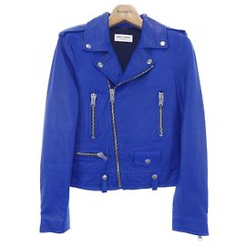 Yves Saint Laurent Saint Laurent Leather Riders Jacket Blue
