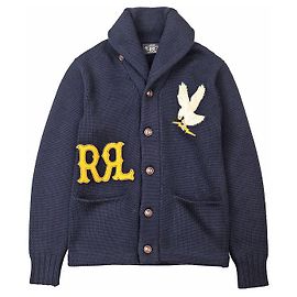 Ralph Lauren Cardigan 100% Lana RRL Blu Blu navy