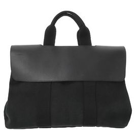 Hermès HERMES Valparaiso MM Handtasche aus schwarzem Chevron-Canvas Schwarz