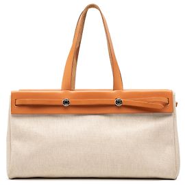 Hermès Bolsa Cabas MM em Tecido Marrom Marrom Outro