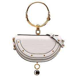 Bolsa de pulso Nile em couro de bezerro branco com estampado de crocodilo Chloé Branco