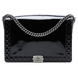 Chanel Noir Extra Large Patent Boy Reverso Flap Noir