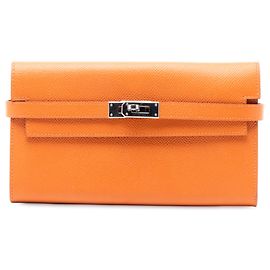 Hermès Orange Epsom Kelly Trifold Long Wallet Orange