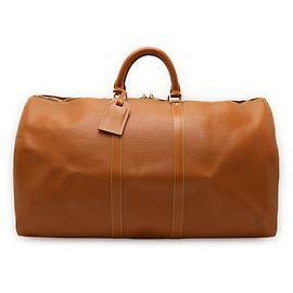 Borsa Boston Keepall 55 in pelle Epi Louis Vuitton Marrone D'oro