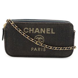 Borsa a catena e a spalla Chanel Deauville D'oro Blu navy