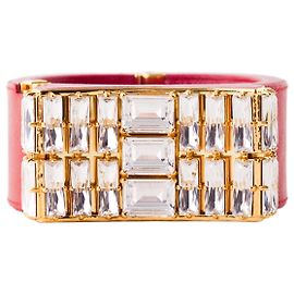 Prada Crystal Saffiano Leather Cuff Bracelet Red