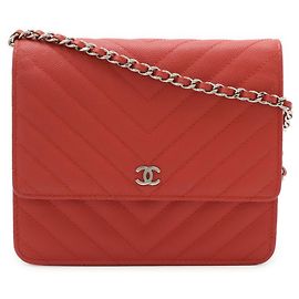 Borsa a spalla Chanel V-Stitch Chevron con catena Rosa Rosso