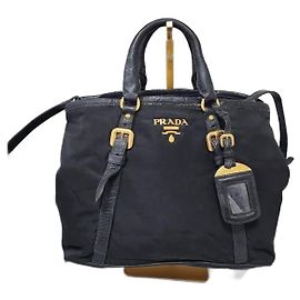 Bolsa tiracolo de nylon e couro Prada preta Preto
