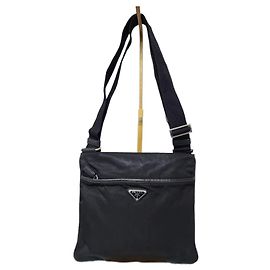 PRADA Pequena Bolsa Transversal em Nylon Tessuto e Couro Saffiano Preto Preto