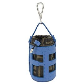 Fendi 7AS158 AMAD Leather Canvas Bag Charm Blue