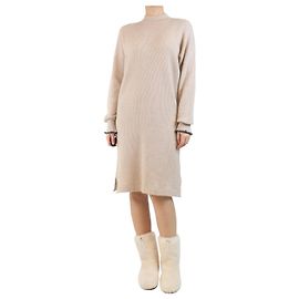 Brunello Cucinelli Neutrales geripptes Alpaka-Mix-Kleid - Größe L Andere