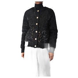 Balmain Giacca in bouclé nera con paillettes - taglia UK 8 Nero