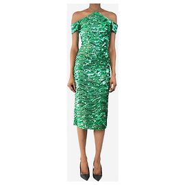 Alice + Olivia Robe midi à col halter en sequins verts - taille UK 6 Vert